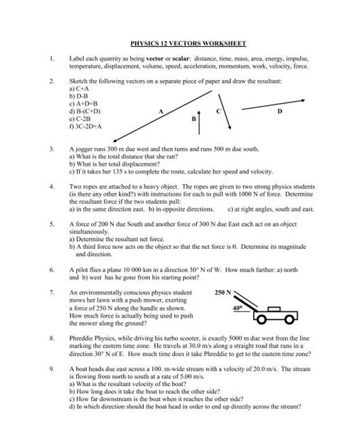 physics resultant vectors worksheet with answers